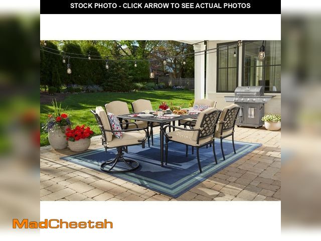 Lot 74-12660977 - Hampton Bay Laurel Oaks 7-Piece Dark Brown Steel Outdoor Patio Dining Set with CushionGuard Putty Cu...