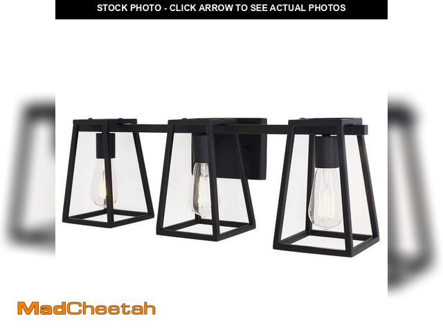 Lot 74-13792083 - Home Decorators Collection Hazel Heights 24 in. 3-Light Black Rustic Farmhouse Bathroom Vanity Light...