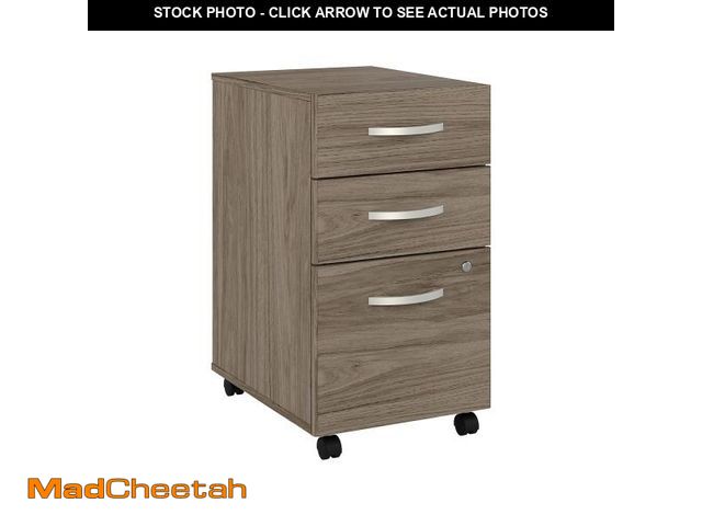 Lot 74-12281712 - Bush Business Furniture Studio C 3 Drawer Mobile File Cabinet in Modern Hickory - Assembled, Rolling...