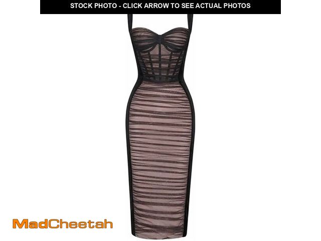 Lot 74-12673821 - houstil Women's Strap Wedding Guest Dress Velvet Mesh Bodycon Cocktail Party Fishbone Mini Clubwear ...