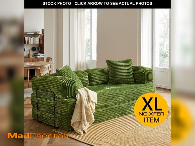 Lot 74-14347403 - Allwex Mega 80 in. Green Plush Corduroy King Size Convertible Sleeper Loveseat Lounge Modular Foldin...