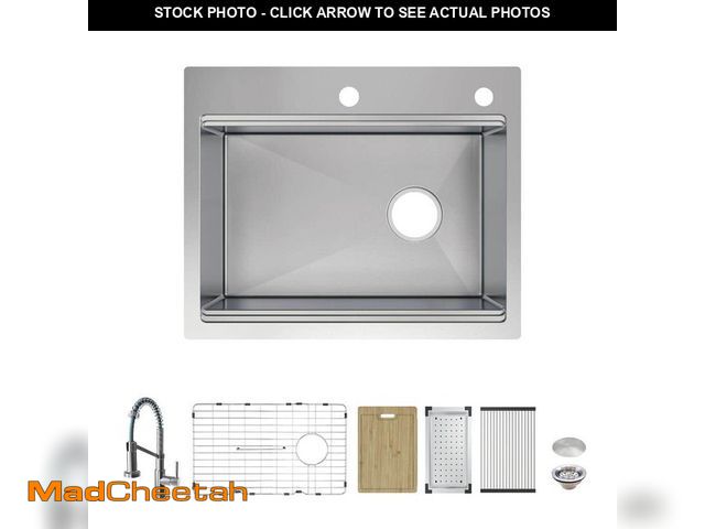 Lot 74-13821462 - Glacier Bay Dolancourt Tight Radius 27 in. Drop-In Single Bowl 18G Stainless Steel Workstation Kitch...