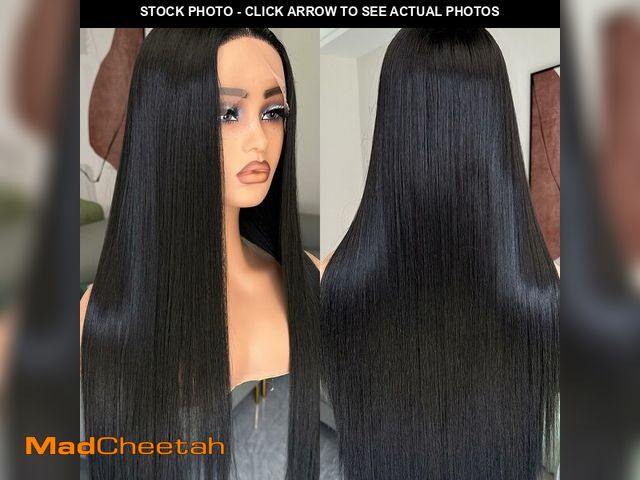 Lot 74-12698842 - Black Lace Wig, Synthetic Long Straight Wig Preplucked Glueless Ready To Wear Wig For Women (1B Blac...