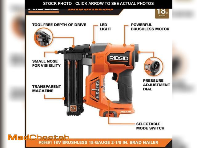 Lot 74-13132063 - RIDGID 18V Brushless Cordless 18-Gauge 2-1/8 in. Brad Nailer with CLEAN DRIVE Technology with 2.0 Ah...