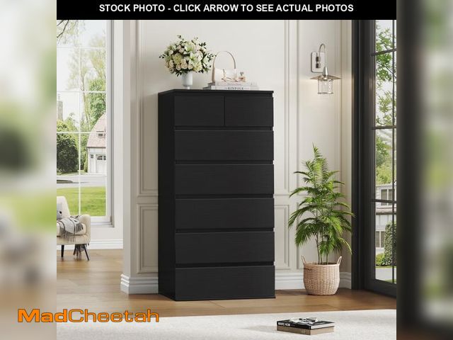 Lot 74-12420325 - Homfa 7 Drawer Dresser for Bedroom, Modern Tall dresser Chest of Drawers for Living Room, Black - UN...