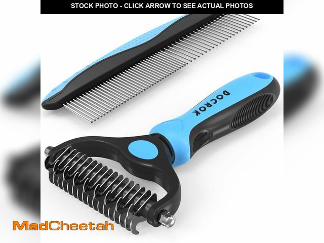 Lot 74-14266392 - Docrok Pet Grooming Combo - Blue Deshedding Brush with Metal Comb for Detangling and Dematting Long,...