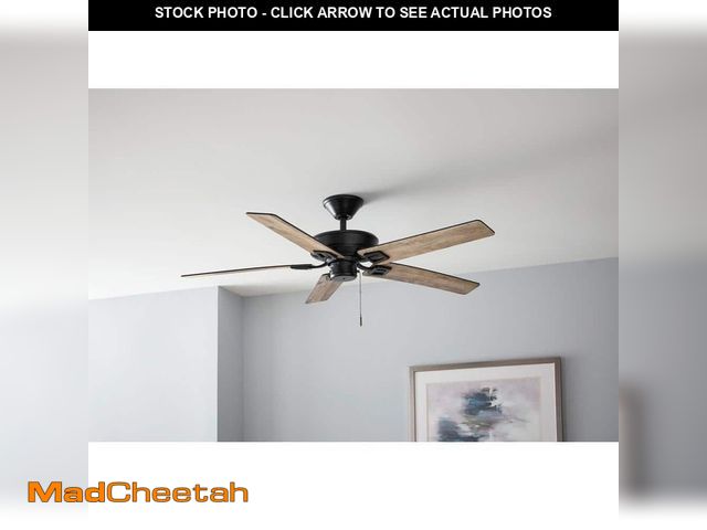 Lot 74-14222894 - Hampton Bay Bayfield 52 in. Indoor Matte Black Dry Rated Downrod Ceiling Fan with 5 Reversible Blade...