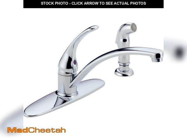 Lot 74-14222689 - Delta Foundations Single-Handle Standard Kitchen Faucet with Side Sprayer in Chrome - UNUSED