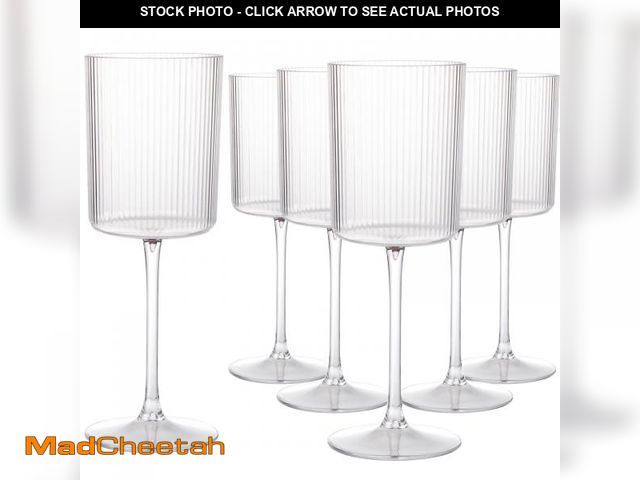Lot 74-12304903 - Ciaell 12 PCS Plastic Ribbed Wine Glasses - 10 OZ Plastic Square Wine Glasses with Stem - Disposable...
