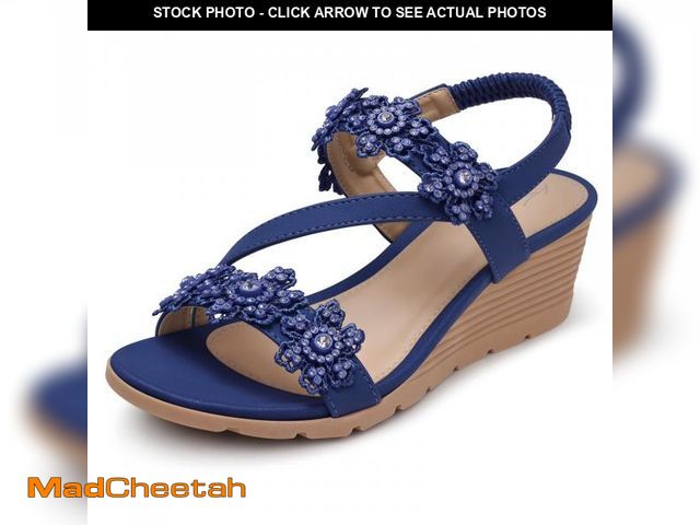 Lot 74-12312795 - SHIBEVER Wedge Sandals for Women Dressy Summer Low Platform Wedges Sandals Elastic Ankle Strap Flowe...