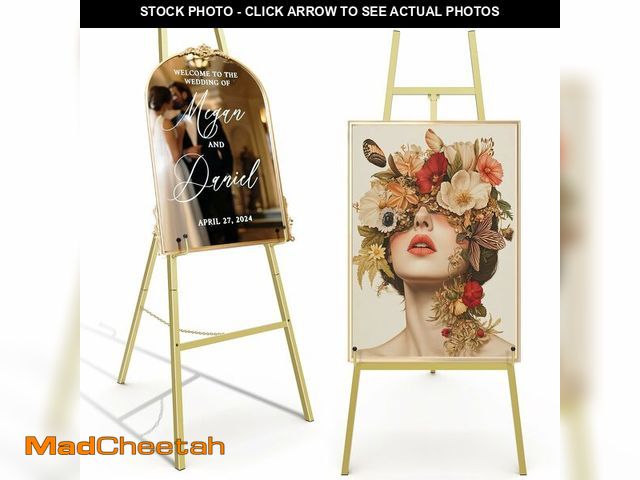 Lot 74-14048321 - Gold Easel Stand for Sign, Heavy Duty Metal Display Easel with Adjustable Chain, 4-Tier Height Art E...