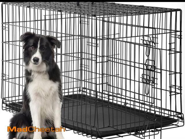 Lot 74-12494174 - FDW Dog Crate for Large Dogs 48 Inch Folding Metal WirePet Cage Double Door W/Divider Panel Indoor O...