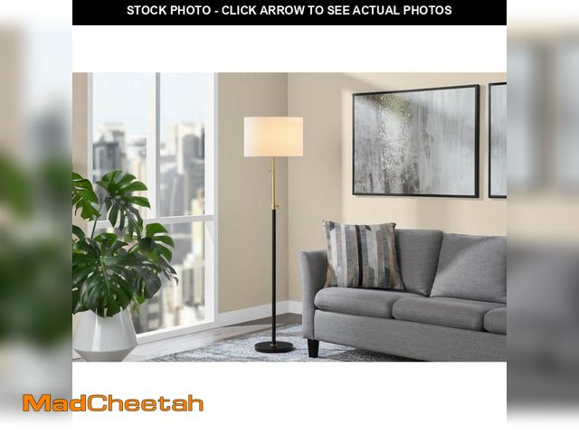 Lot 74-12557317 - Hampton Bay Alderston 65 in. Matte Black and Antique Brass Adjustable Standard Floor Lamp - UNUSED