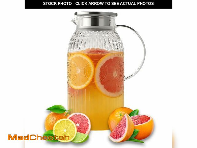 Lot 74-14143331 - 1Pack Vintage Glass Pitcher with Lid 50 oz (1.5 Liter) Heat Resistant Borosilicate Water Jug Carafe ...