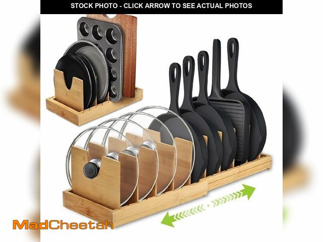 Lot 74-13549989 - VKDDM Pots and Pans Organizer for under Cabinet - Expandable Bamboo Pot Lid Organizer, Bakeware and ...