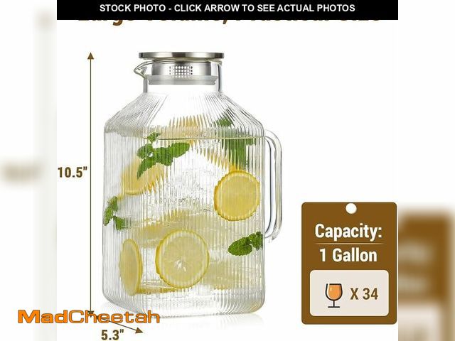 Lot 74-14263383 - 1 Gallon thickened Square Glass Pitcher with Lid, Classic Stripes Water Pitchers for Fridge, Borosil...