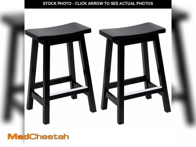 Lot 74-13382489 - PayLessHere Bar Stools Set of 2, Wooden Saddle Stools 24 Inch Heigh, Bar Chairs Seat with Footrests ...