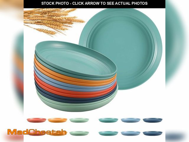 Lot 74-12437068 - HEYCOME 12 Pcs Unbreakable Deep Dinner Plates Set, 10 inch Reusable Plastic Wheat Straw Plates, Micr...