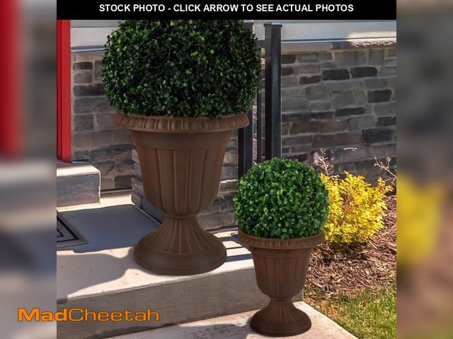 Lot 74-12422922 - 16 in. W X 18 in. H Plastic Large and Small Urn Planter 2-Pack, Brown - UNUSED