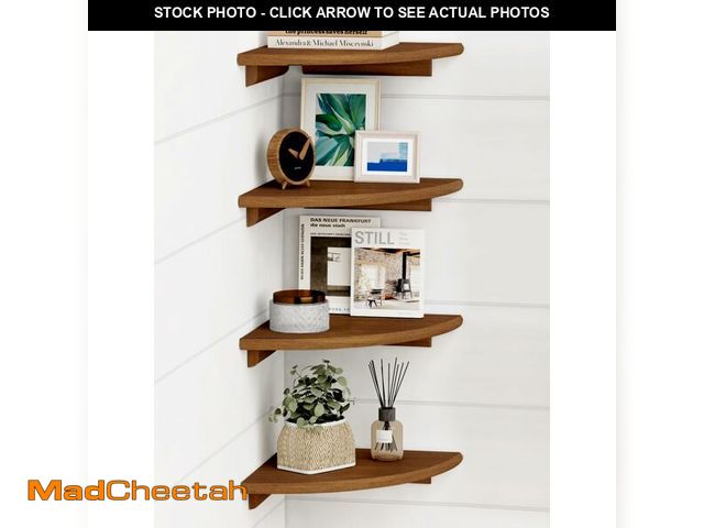 Lot 74-14380539 - Forbena Walnut Brown Floating Corner Shelves for Wall 4-Pack, Small Corner Wall Shelves for Kids Roo...