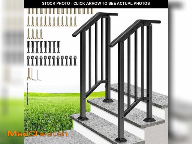 Lot 74-14260971 - SPECSTAR 2-Pack Galvanized Steel Hand Rails for Outdoor Steps â 13.5" Black Oval and Safety Balust...
