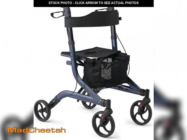 Lot 74-12098356 - Medline Aluminum European Style Foldable Rollator with Backrest, 300 lbs. Capacity, Navy ÃÂ¢Ã¢âÂ¬...