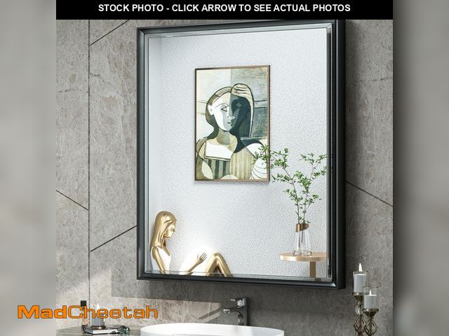 Lot 74-13047424 - KeonJinn 26 in. W x 30 in. H Rectangular Black Metal Framed Beveled Surface Mount/Recessed Medicine ...