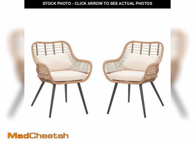 Lot 74-12990703 - JOIVI Outdoor Wicker Chairs Set of 2, Patio Dining Chair with Cushions, All-weather Rattan Porch Cha...