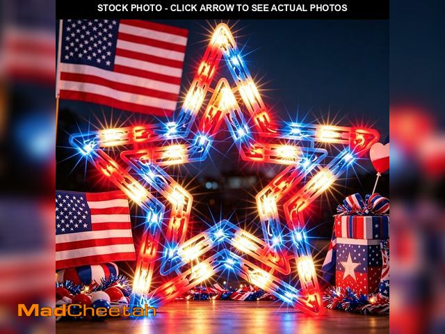 Lot 74-14209118 - GLOWNOVA 50 Lights Lighted Red White and Blue 4th of July Star Window Silhouette Decoration - USED