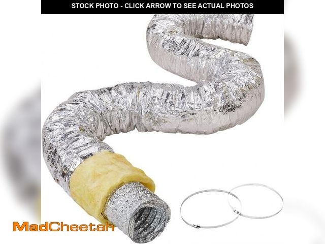 Lot 74-12400231 - VEVOR 5 Inch Insulated Flexible Duct R-4.2, 25 Feet Long with 2 Duct Clamps, Heavy-Duty Three Layer ...