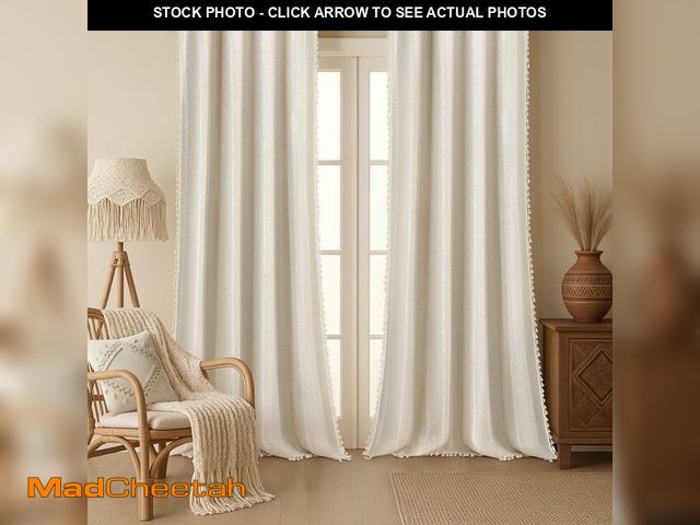 Lot 74-14215402 - XOGUIBO Boho Blackout Curtains 96 Inches Long Beige Linen Blend 2 Panels with Tassels and Cotton Emb...