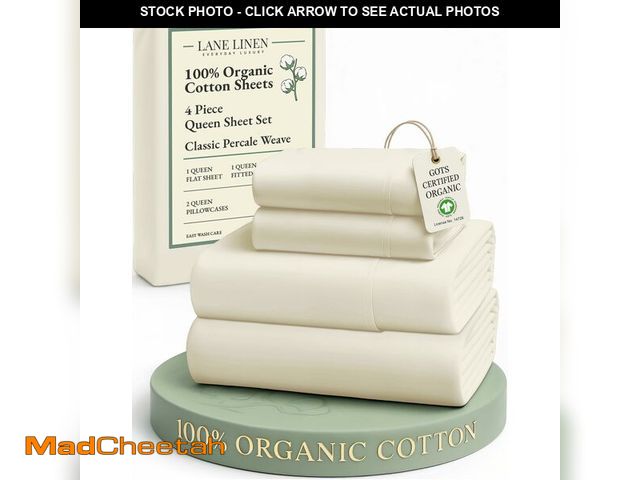 Lot 74-13962439 - LANE LINEN 100% Organic Cotton Queen Sheets, 4Pc Cotton Sheets Set, Classic Percale Weave Bedsheets ...