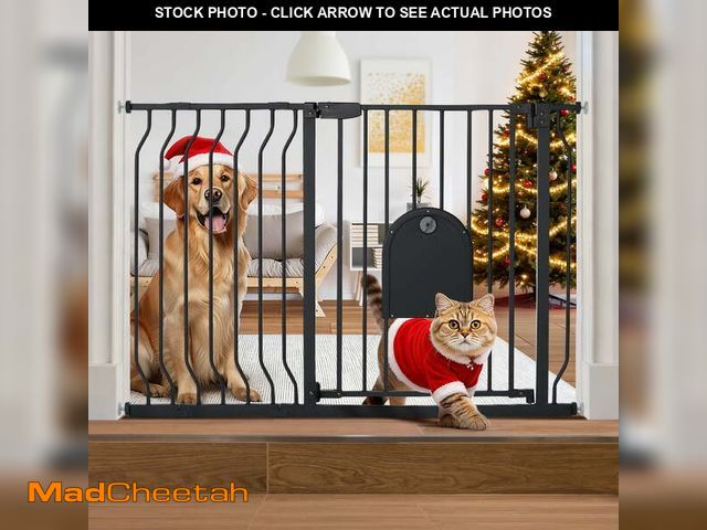 Lot 74-12889584 - (MISSING ONE EXTENSION PIECE) Caveen 29.5-48.4" Wide Pet Safety Gate with Cat Door Pressure Mount, B...