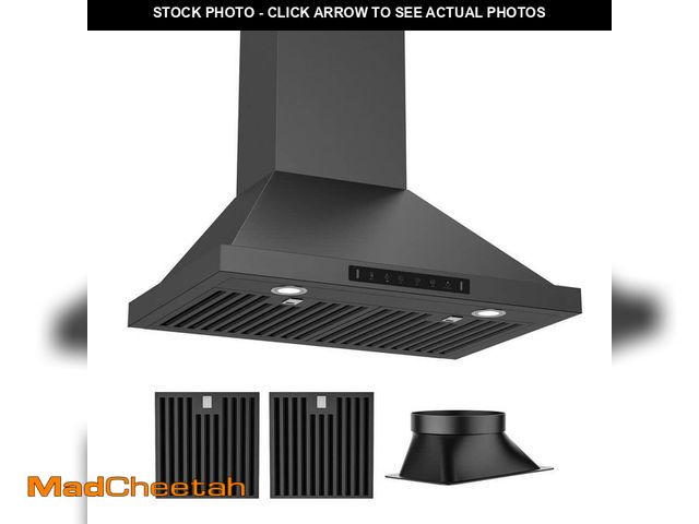 Lot 74-12920662 - VIKIO 30 in. 900CFM Convertible Wall Mount Range Hood in Black Stainless Steel 3-Speed / Charcoal Fi...