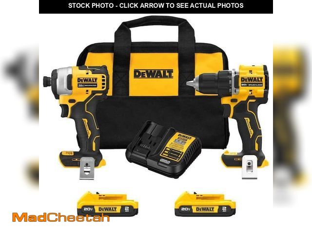 Lot 74-12796773 - DEWALT ATOMIC 20V MAX Lithium-Ion Cordless 2-Tool Combo Kit with 5.0 Ah and 2.0 Ah Batteries, Charge...