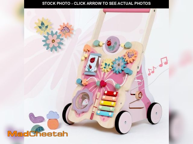 Lot 74-12222512 - Wooden Baby Push Walker for Girls Toddler Kids 1-3 with Activity Center, Pink Butterfly Montessori L...