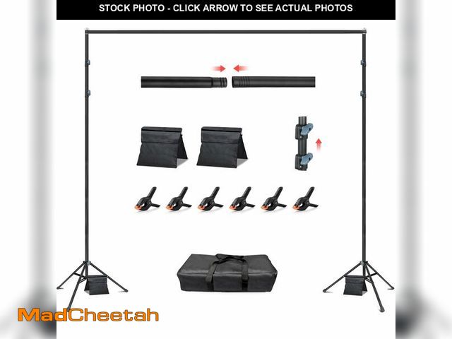 Lot 74-14048660 - Hemmotop Photo Backdrop Stand 10x8.5ft(WxH), Heavy Duty Background Stand with 2 Sandbags, 2-in-1 T-S...