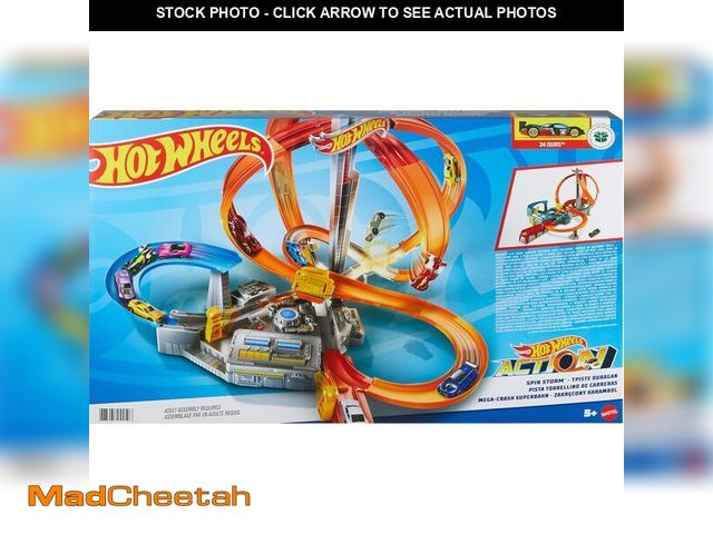 Lot 74-13042140 - Hot Wheels Track Set Spin Storm, 3 Intersections for Crashing &amp; Motorized Booster, 1:64 Scale To...
