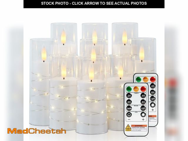 Lot 74-13573838 - Raycare Flameless Candle with Remote Timer Ã¢â¬â 9 Flickering Acrylic Battery Operated LED Pillar...