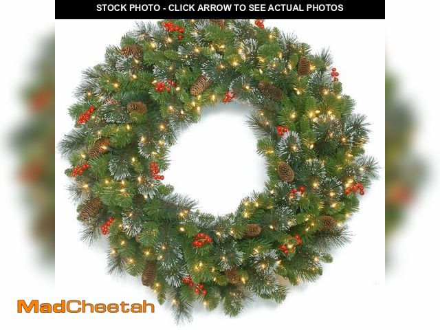 Lot 74-13041570 - National Tree Company 30 in Pre-Lit Crestwood Spruce Artificial Christmas Wreath, Christmas Decorati...