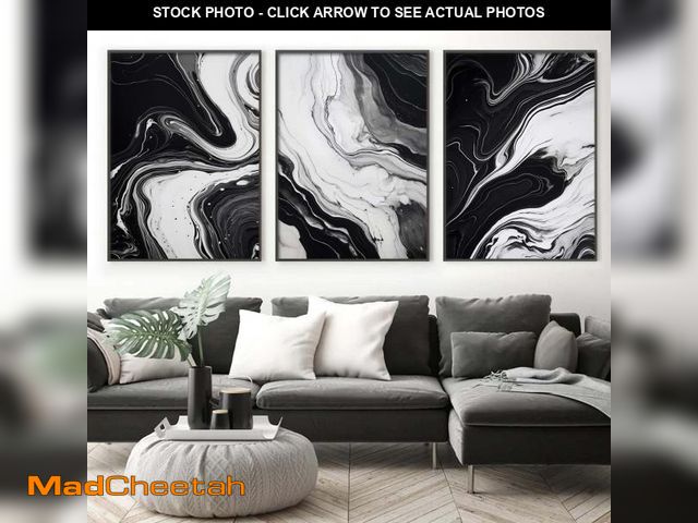 Lot 74-11547359 - Black and White Marble Wall Art Abstract Painting Canvas for Living Room Bedroom Decor - Gray Poster...