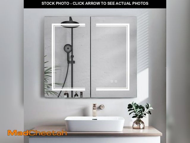 Lot 74-12253015 - Ktaxon 32 X28  Bathroom LED Mirror Medicine Cabinet with Lights  Wall-Mounted W/ Defogger  Dimmable ...