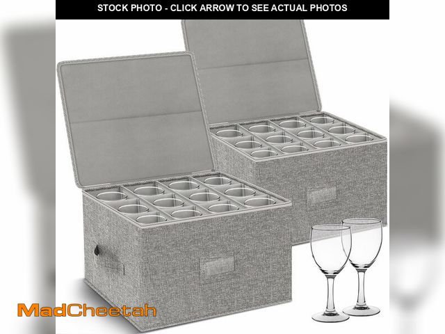 Lot 74-13544980 - Kukikan Wine Glass Storage Box 2-Pack, Stemware Container Cases, Stackable w/Hard Shell Top Sides Bo...