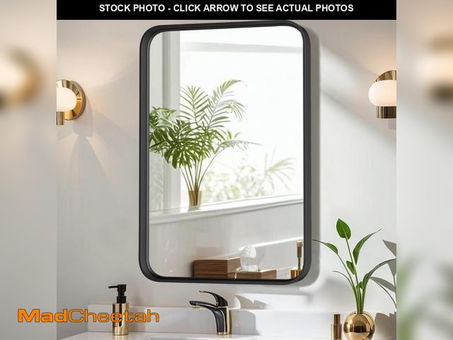 Lot 74-12509948 - Bathroom Mirror 30x22 Inch Black Metal Framed Rounded Rectangle Vanity Mirror for Wall, Over Sink, F...