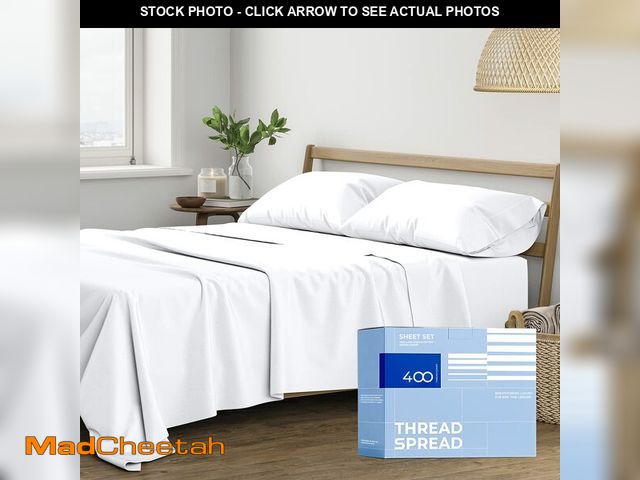 Lot 74-12706476 - THREAD SPREAD 100% Cotton Bed Sheets Queen Set - 400 Thread Count Cotton Queen Sheets Only, 4 PC Set...