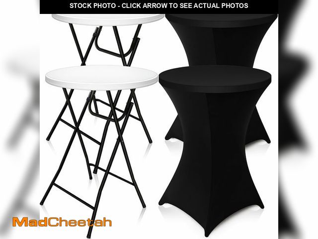 Lot 74-12661891 - Wenqik 2 Sets 32" High Top Round Folding Cocktail Tables White Bar Height with Removable Legs &amp; ...