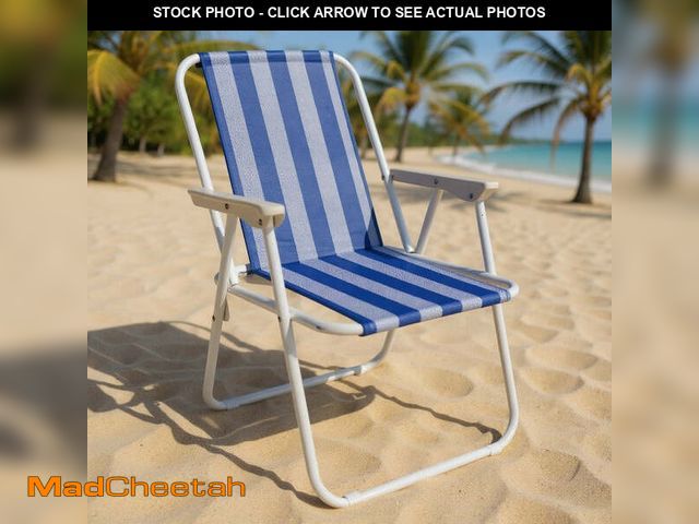 Lot 74-13779653 - Classic Striped Beach Chair â Cozy Foldable Lounger for Backyard, Pool &amp; Camping - UNUSED