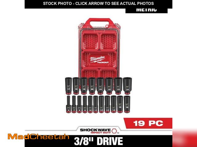 Lot 74-13693379 - Milwaukee SHOCKWAVE Impact-Duty 3/8 in. Drive Metric Deep Well Impact PACKOUT Socket Set (19-Piece) ...