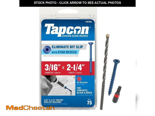 Lot 74-12776413 - Tapcon 3/16 in. x 2-1/4 in. Star Flat-Head Concrete Anchors (75-Piece) - UNUSED