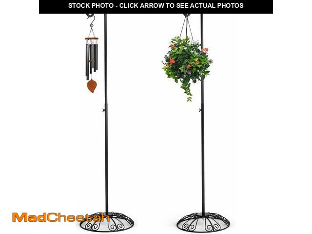 Lot 74-13040670 - PREMILITY 2 Pack 37" - 59" Adjustable Shepherds Hooks Stand, Hanging Wind Chimes, Hummingbird Feeder...